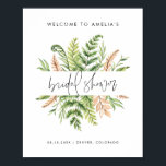 Poster Chá de panela de Folhagem Selvagem de Watercolor B<br><div class="desc">Bem-vindos convidados para o seu evento com este sinal de boas-vindas a chás de panela do tema verde. Apresenta ilustrações de aquarelas de samambaias e outras folhagens. Personalize adicionando nomes, data e local. Este sinal de boas-vindas ao chá de panela verde é perfeito para chás de panela de primavera e...</div>