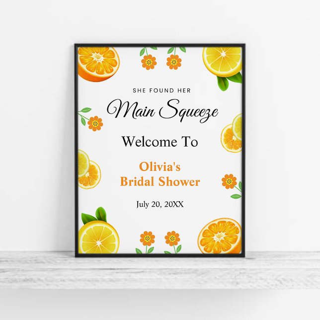 Poster Chá de panela de limão de Citrus com compressão pr (Main Squeeze Citrus Summer Lemon Bridal Shower Welcome Sign   )