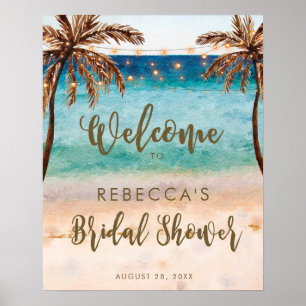 Poster chá de panela de praia tropical sinal de boas-vind