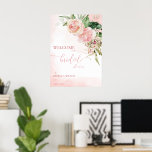 Poster Chá de panela de rosas rosa embebidas em Elegante<br><div class="desc">Elegante modelo de sinal de boas-vindas do chá de panela de rosas cor-de-rosa com pincel flexível.</div>