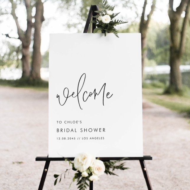 Poster Chá de panela de Script de Manuscrito Preto Modern (Modern bridal shower welcome sign featuring minimalist handwriting. Perfect for any bridal theme.)
