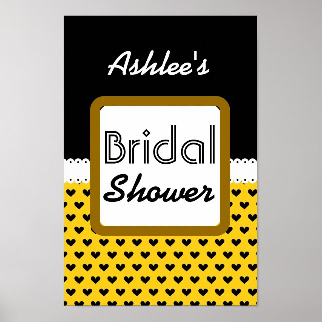 Póster Chá de panela de Tema de Corações Pretos Amarelos  (Frente)