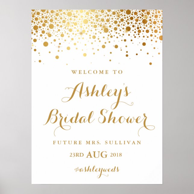 Póster Chá de panela Faux Gold Foil Confetti (Frente)