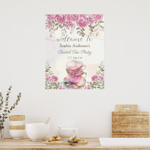 Poster Chá de panela Floral Blush do Partido do Tea Water