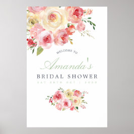 Poster Chá de panela Floral Blush e Sage bem-vindo