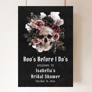 Poster Chá de panela Floral de Halloween Negro Bem-vindo
