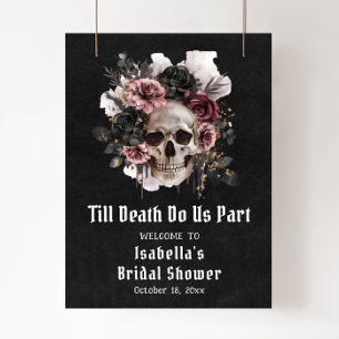 Poster Chá de panela Floral de Halloween Negro Bem-vindo