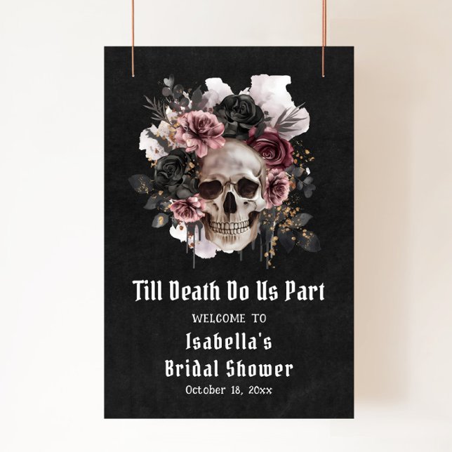 Poster Chá de panela Floral de Halloween Negro Bem-vindo (Criador carregado)