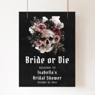 Poster Chá de panela Floral de Halloween Negro Bem-vindo