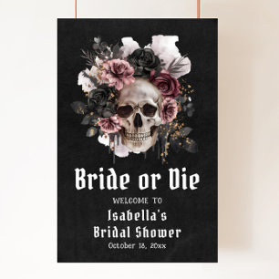 Poster Chá de panela Floral de Halloween Negro Bem-vindo