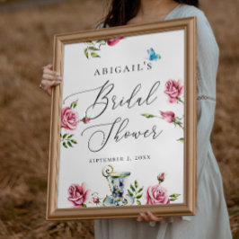 Poster Chá de panela floral de rosas de aquarelas