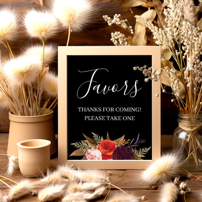 Poster Chá de panela Floral Negro Boho Favorece Sinal (Criador carregado)