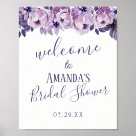 Poster Chá de panela Floral Purple Watercolor Bem-Vindo