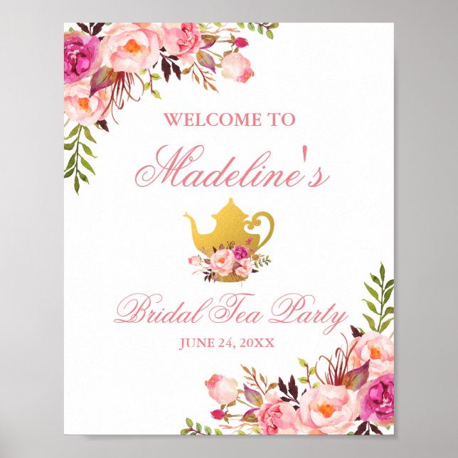 Poster Chá de panela Floral Rosa - Boas-vindas (Frente)