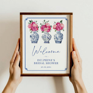 Poster Chá de panela Floral Rosa Chinoiserie Bem-vindo