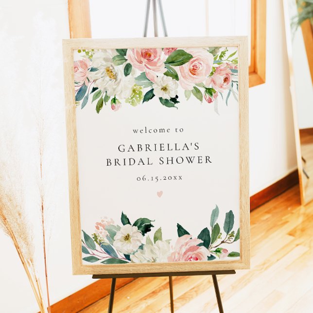 Poster Chá de panela Floral Rosa Elegante Bem-vindo (Criador carregado)