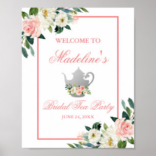 Poster Chá de panela Floral Tea Party Pink Silver Welcome