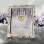 Poster Chá de panela Floral Vintage Bem-vindo<br><div class="desc">Saudações aos seus convidados com elegância e charme da era Regency usando o nosso Poster de Boas-vindas ao Chá de panela de de Vintage Floral. Este sinal de boas-vindas do Tabletop apresenta intrincados motivos florais em tons suaves e lavandas, enquadrado por uma fronteira inspirada na safra que ecoa a graça...</div>