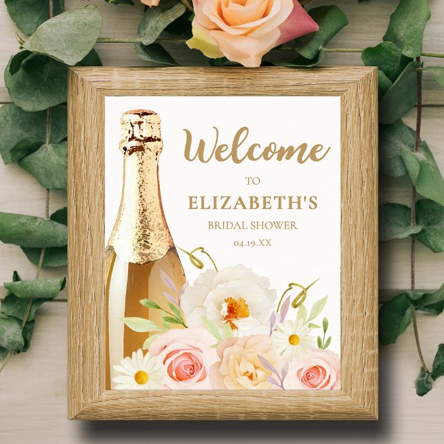 Poster Chá de panela Floral Watercolor Bem-vindo (Brunch and Bubbly garden flowers bridal shower welcome tabletop poster,  INSTANT DOWNLOAD or PRINTED)