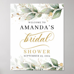 Poster chá de panela Greenery eucalipto sinal de boas-vi