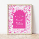 Poster Chá de panela Magenta White Chinoiserie bem-vindo<br><div class="desc">Este design de inspiração chinesa apresenta elegantes florais botânicos,  pássaros e verde em rosa-quente e branco. Personalize o convite com seus detalhes e se quiser reorganizar o estilo e posicionamento do texto,  pressione o botão "Clique para personalizar mais".</div>