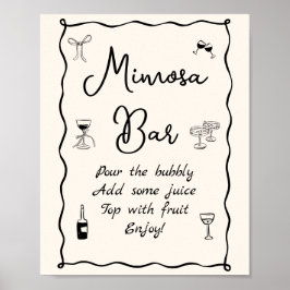 Poster Chá de panela Mimosa Bar Desenhado à Mão Negra