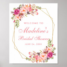 Poster Chá de panela Rosa Floral, Cor-de-rosa, Dourado Bo