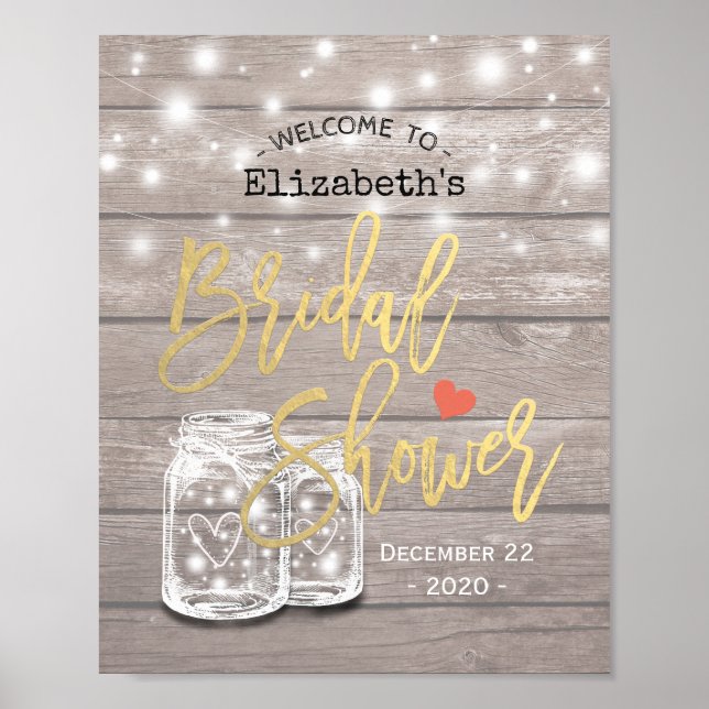 Póster Chá de panela Russo Wood Mason Jar Lights Bem-vind (Frente)