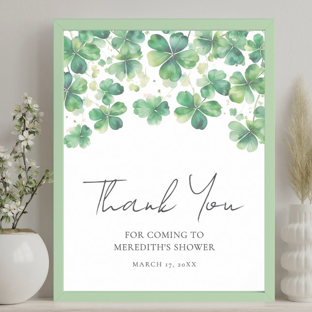 Poster Chá de panela Shamrock Clover Obrigado (Shamrock Clover Bridal Shower Thank You Sign)