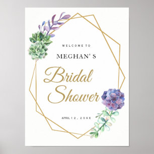 Poster Chá de panela sinal de boas-vindas roxo suculenta