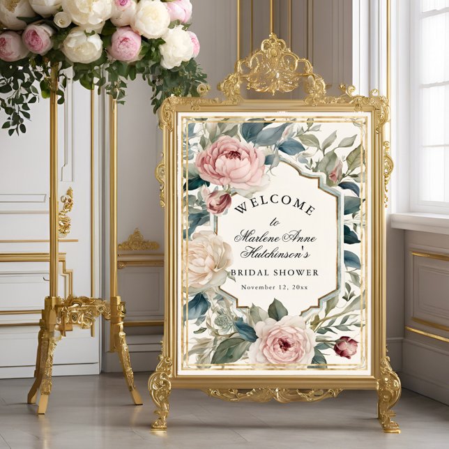 Poster Chá de panela Tea Dourado Floral Elegante Francês (Criador carregado)