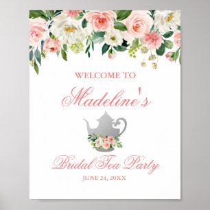 Poster Chá de panela Tea Party Floral Rosa Silver Bem-vin