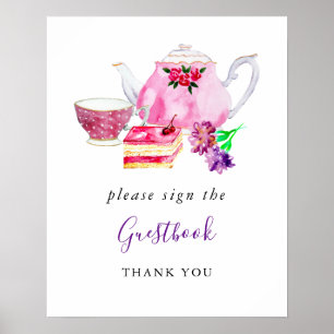 Poster Chá de panela Tea Party - Roxo - Sinal de Guestboo