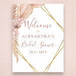 Poster Chá de panela tropical Pampas Grass Boho<br><div class="desc">Pampas Grass and Palm Leaves Boho Floral Eucalyptus Bohemian Watercolor Frame Primavera ou Summer Wedding Sign - com falsa forma Geométrica Gold Foil inclui uma bela e elegante tipografia de guião com flores botânicas modernas para a celebração especial do Dia do Casamento.</div>