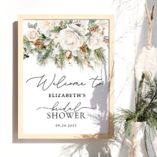 Poster Chá de panela Verde Floral Branco de inverno Boas-