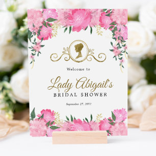 Poster Chá de panela Vitoriano Floral Rosa-Rosa Elegante