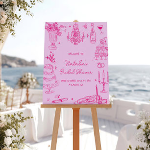 Póster Chá de panela Whimsical Desenhado à Mão Rosa Quent