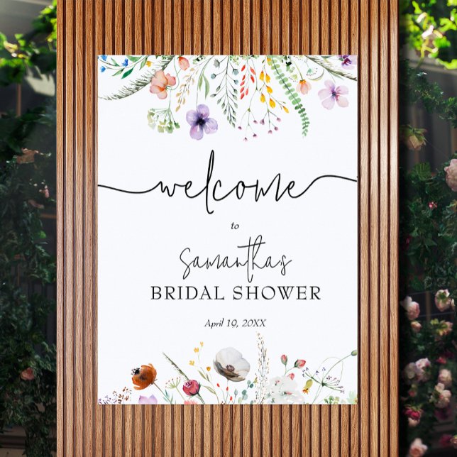 Poster Chá de panela Wildflower Welcome (Wildflower Bridal Shower Welcome Poster - CHOOSE any size, printed or INSTANT DOWNLOAD)
