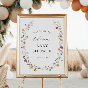 Poster Chá de Wreath de Flor Selvagem e Garrafa Bebê Bem-