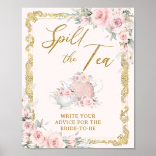 Poster Chá Derramado no Chá de Noiva Floral Vintage Blush