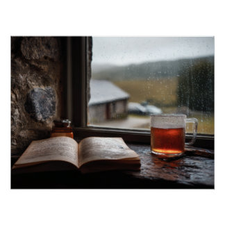 Póster Chá do Dia Chuvoso e Janela do Livro