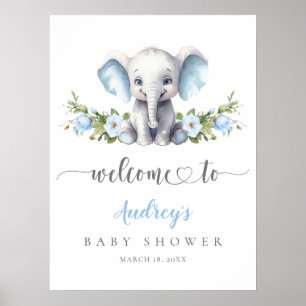 Poster Chá Elefante Blue Floral Baby Boy bem-vindo