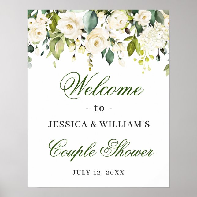 Poster Chá Elegante de Casais Eucalyptus White Roses (Frente)