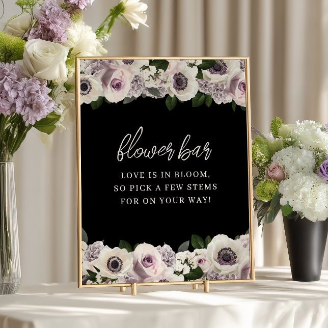Poster Chá Floral preto Anêmona e Bar Flor roxo (Criador carregado)