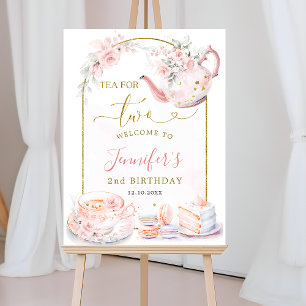 Poster Chá Floral Rosa para Dois Sinal de Boas-vindas de