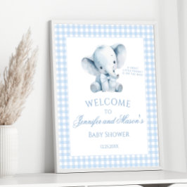 Poster Chá Gingham Baby Boy Gingham, Pequeno Elefante Azu