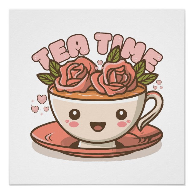 Póster Chá Hora Rosa Chá Kawaii (Frente)
