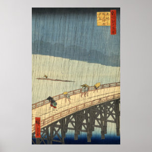 Poster Chá súbito sobre a ponte Shin-Ōhashi e Atake