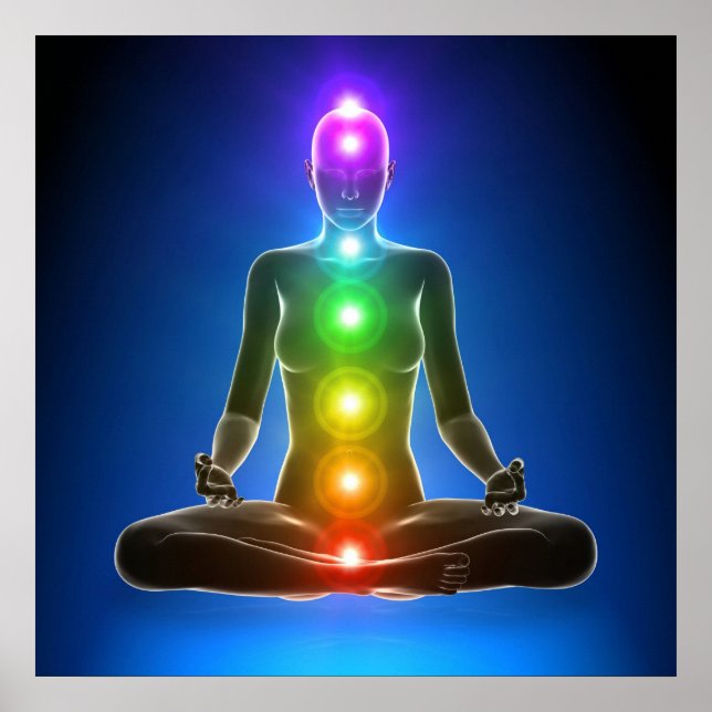 Póster chakra, sete chakras, sistema de energia, símbolos (Frente)