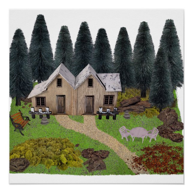 Póster Chalé de Cabina na Floresta (Frente)